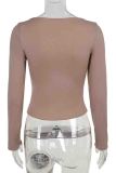 Rose Purple Sexy Solid Color Hollow Out Patchwork Strap Design V Neck Tops