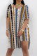 Multicolor Casual Street Leopard Print Chain print Slit Contrast V Neck Short Sleeve Two Pieces