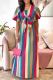 Multicolor Elegant Stripe Patchwork Strap Design O Neck Long Dresses