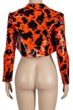 Orange Street Print Patchwork Cardigan Collar Outerwear