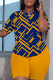 Yellow Casual Print Basic O Neck Short Sleeve Two Pieces