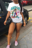 White Casual Street Graffiti Print Letters O Neck T-Shirts
