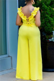 Yellow Casual Solid Color Patchwork Backless Spaghetti Strap Bodycon Jumpsuits