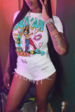 White Casual Street Graffiti Print Letters O Neck T-Shirts