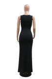 Black Sexy Party Patchwork Hot Drill O Neck Evening Dresses