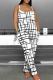 White Casual Print Patchwork Backless Spaghetti Strap Loose Jumpsuits