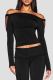 Black Street Solid Color Patchwork Backless Off Shoulder Tops