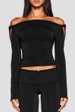 Black Street Solid Color Patchwork Backless Off Shoulder Tops