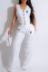 White Casual Daily Letter Print Pocket Buttons V Neck Sleeveless Two Pieces