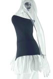 Black Sexy Patchwork Backless Contrast Strapless A Line Dresses