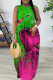 Green Casual Butterfly Print Basic O Neck Long Dresses