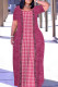 Rose Red Casual Print Basic O Neck Long Plus Size Dresses