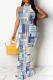 Blue Elegant Print Patchwork O Neck Long Dresses