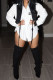 White Casual Letter Print Lace Up Patchwork Turndown Collar Shirt Dresses