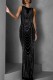 Black Sexy Party Patchwork Hot Drill O Neck Evening Dresses
