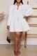 White Casual Solid Color Buttons Patchwork Turndown Collar Ball Gown Dresses