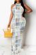 White Elegant Print Patchwork O Neck Long Dresses