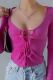 Rose Purple Sexy Solid Color Hollow Out Patchwork Strap Design V Neck Tops