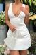 White Sexy Solid Color Patchwork Backless V Neck Wrapped Skirt Dresses
