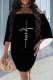 Black Casual Letters Patchwork Off Shoulder Wrapped Skirt Dresses