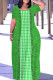 Green Casual Print Basic O Neck Long Plus Size Dresses