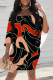 Black Red Sexy Geometric Print Chain print Contrast Off Shoulder Printed Dresses