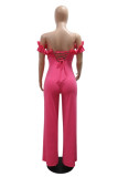 Yellow Casual Solid Color Patchwork Backless Spaghetti Strap Bodycon Jumpsuits