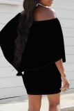 Red Casual Letters Patchwork Off Shoulder Wrapped Skirt Dresses