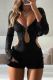 Black Sexy Solid Color Lace Hollow Out Patchwork Strap Design Halter Skinny Rompers