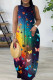 Deep Blue Casual Butterfly Print Basic O Neck Long Dresses