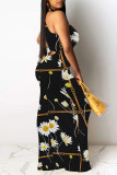 White Elegant Striped Print Flowers Contrast O Neck One Step Skirt Dresses