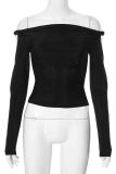 Black Street Solid Color Patchwork Backless Off Shoulder Tops