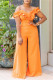 Orange Casual Solid Color Patchwork Backless Spaghetti Strap Bodycon Jumpsuits
