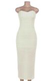 Light Apricot Sexy Solid Color Patchwork Backless Cross Straps Slit Spaghetti Strap Sling Dresses
