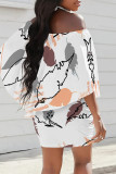 Gold Sexy Geometric Print Chain print Contrast Off Shoulder Printed Dresses