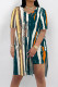 Stripe Casual Gradient Print Stripe Letters Slit V Neck Short Sleeve Two Pieces