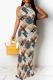 Brown Elegant Print Patchwork O Neck Long Dresses