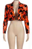 Orange Street Print Patchwork Cardigan Collar Outerwear