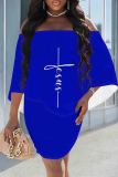 Red Casual Letters Patchwork Off Shoulder Wrapped Skirt Dresses