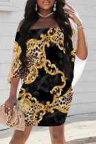 Leopard Print Sexy Geometric Print Chain print Contrast Off Shoulder Printed Dresses