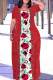 Red Casual Print Basic O Neck Long Plus Size Dresses