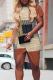 Brown Sexy Print Patchwork O Neck Wrapped Skirt Dresses