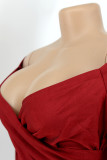 Pink Sexy Prom Solid Color Slit Ruched V Neck Evening Dresses