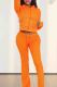 Tangerine Red Casual Solid Color Draw String Pocket Patchwork Zipper Zipper Collar Long Sleeve Two Pieces