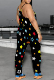 Black Casual Street The stars Camouflage Print Chain print Pocket U Neck Loose Jumpsuits