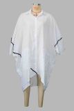 White Street Solid Color Pocket Buckle Patchwork Contrast Turndown Collar Irregular Dresses