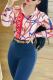 Pink Casual Print Buckle Patchwork Shirt Collar Tops
