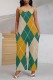Green Yellow Sexy Street Geometric Print Stripe Pocket Contrast V Neck Boot Cut Jumpsuits