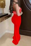 Black Sexy Patchwork Backless High Slit Hot Drill Spaghetti Strap Sling Dresses