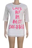 Pink Casual Letters Sequins Patchwork O Neck Straight Dresses